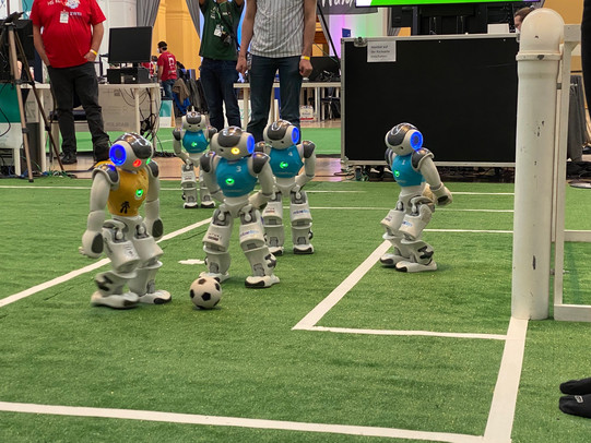 Fußballroboter vor dem Tor